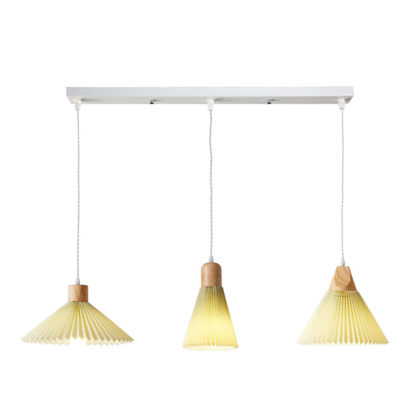 Pleated Fabric Shade Hanging Lamp Nordic Style Single Wood Pendant Lighting for Diner