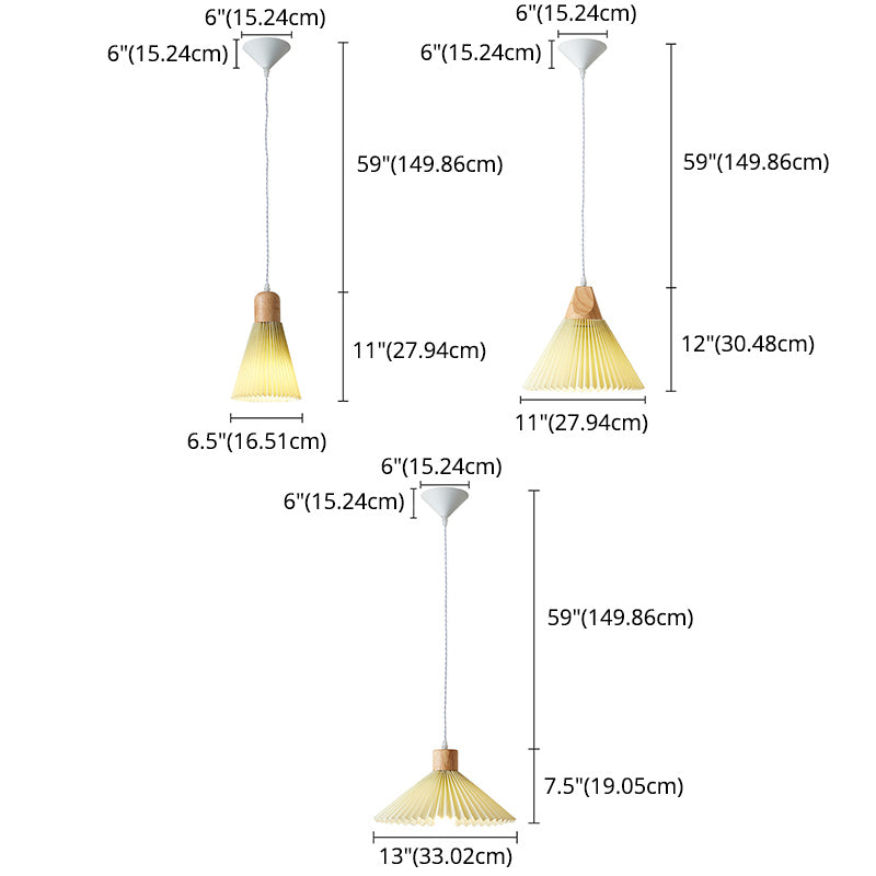 Pleated Fabric Shade Hanging Lamp Nordic Style Single Wood Pendant Lighting for Diner