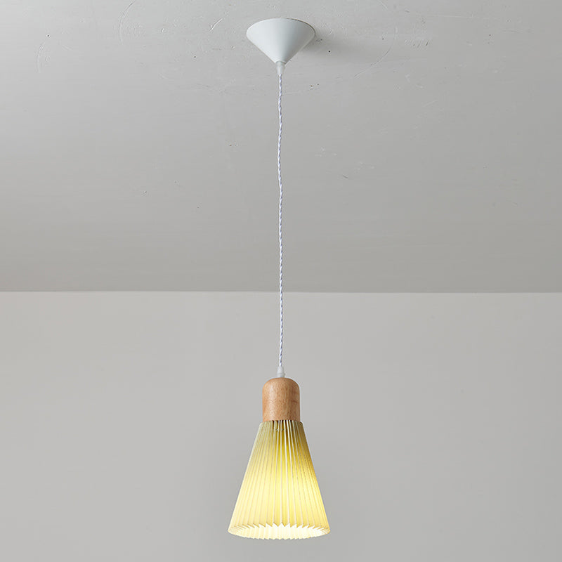 Pleated Fabric Shade Hanging Lamp Nordic Style Single Wood Pendant Lighting for Diner
