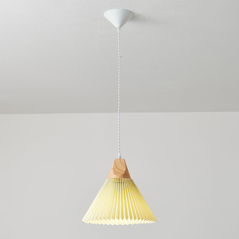 Pleated Fabric Shade Hanging Lamp Nordic Style Single Wood Pendant Lighting for Diner