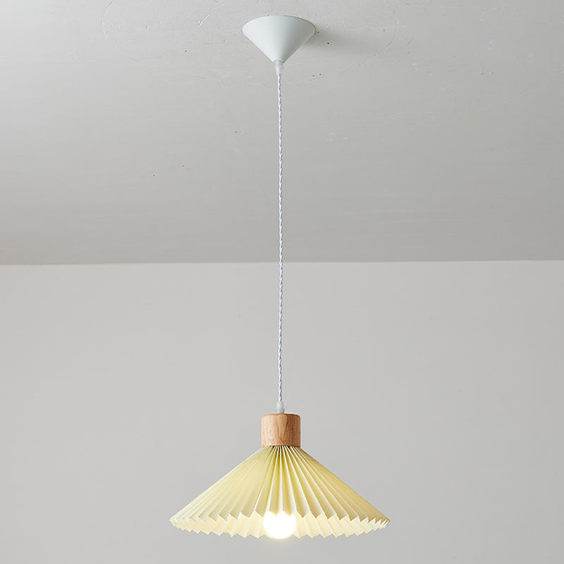 Pleated Fabric Shade Hanging Lamp Nordic Style Single Wood Pendant Lighting for Diner