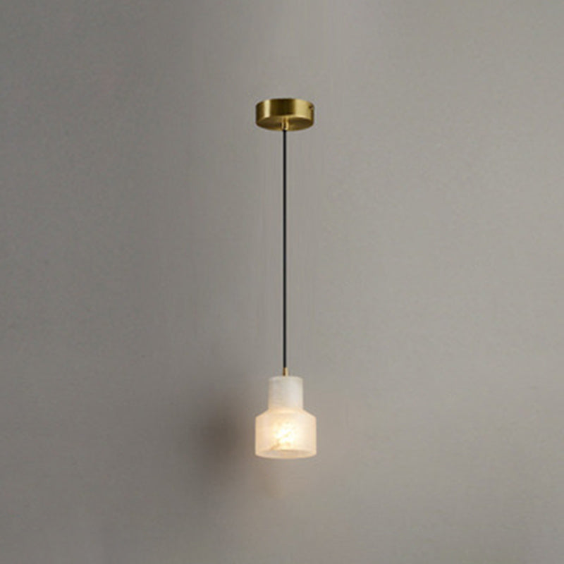 Minimalistic 1-Bulb Drop Pendant White Mini Suspension Lighting with Marble Shade