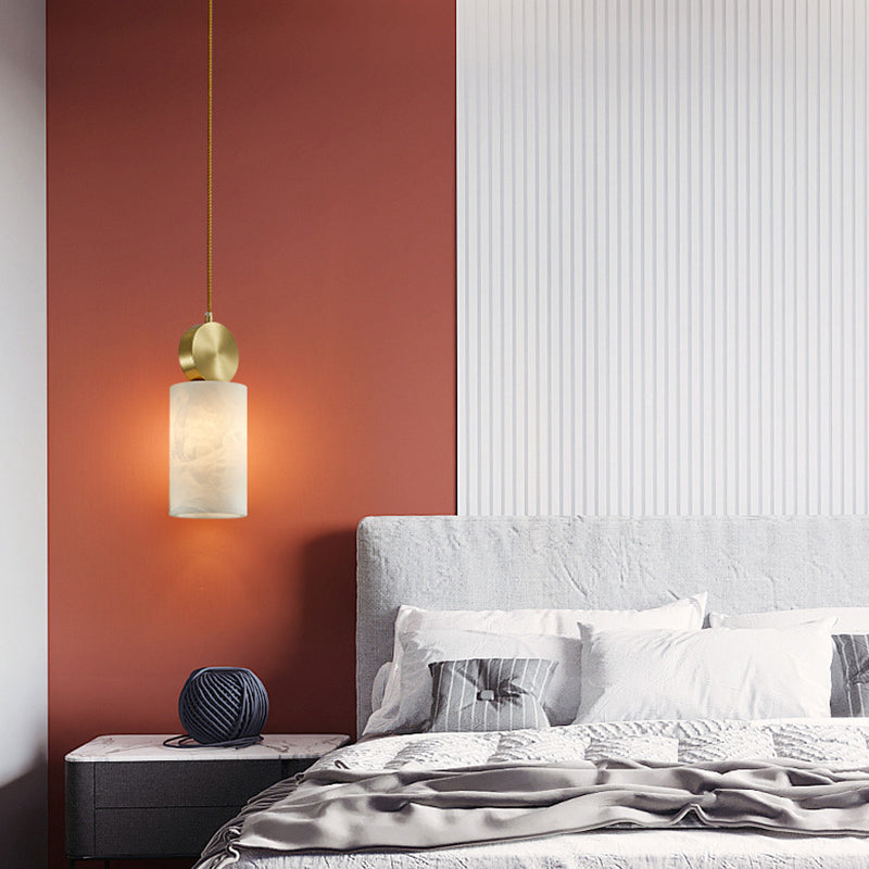 Kleine marmeren hanglamplichter bevestiging eenvoudig 1 bol messing hangend licht voor slaapkamer