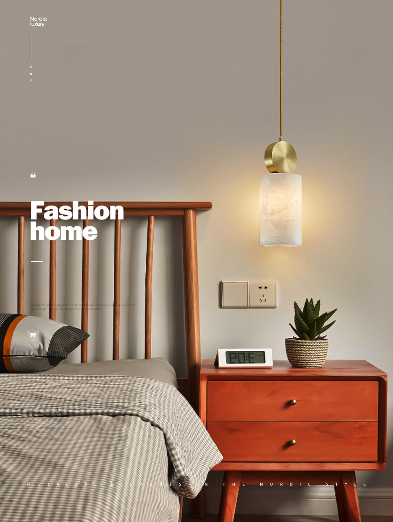 Kleine marmeren hanglamplichter bevestiging eenvoudig 1 bol messing hangend licht voor slaapkamer