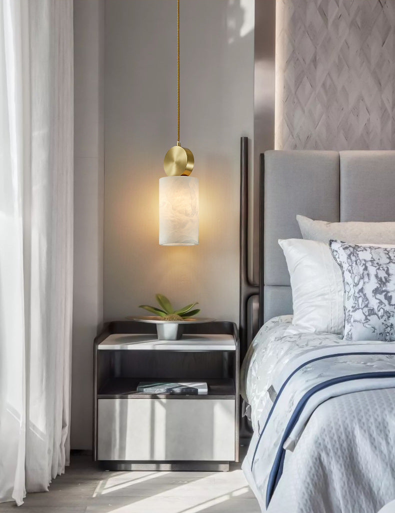 Kleine marmeren hanglamplichter bevestiging eenvoudig 1 bol messing hangend licht voor slaapkamer