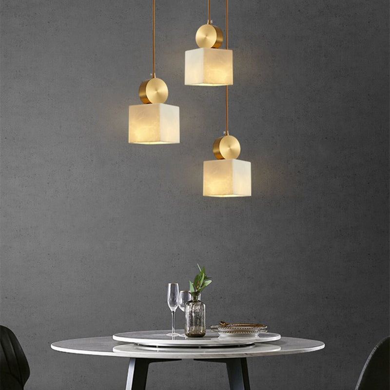 Brass Geometric Suspended Lighting Fixture Nordic 1-Light Faux Marble Pendant Light