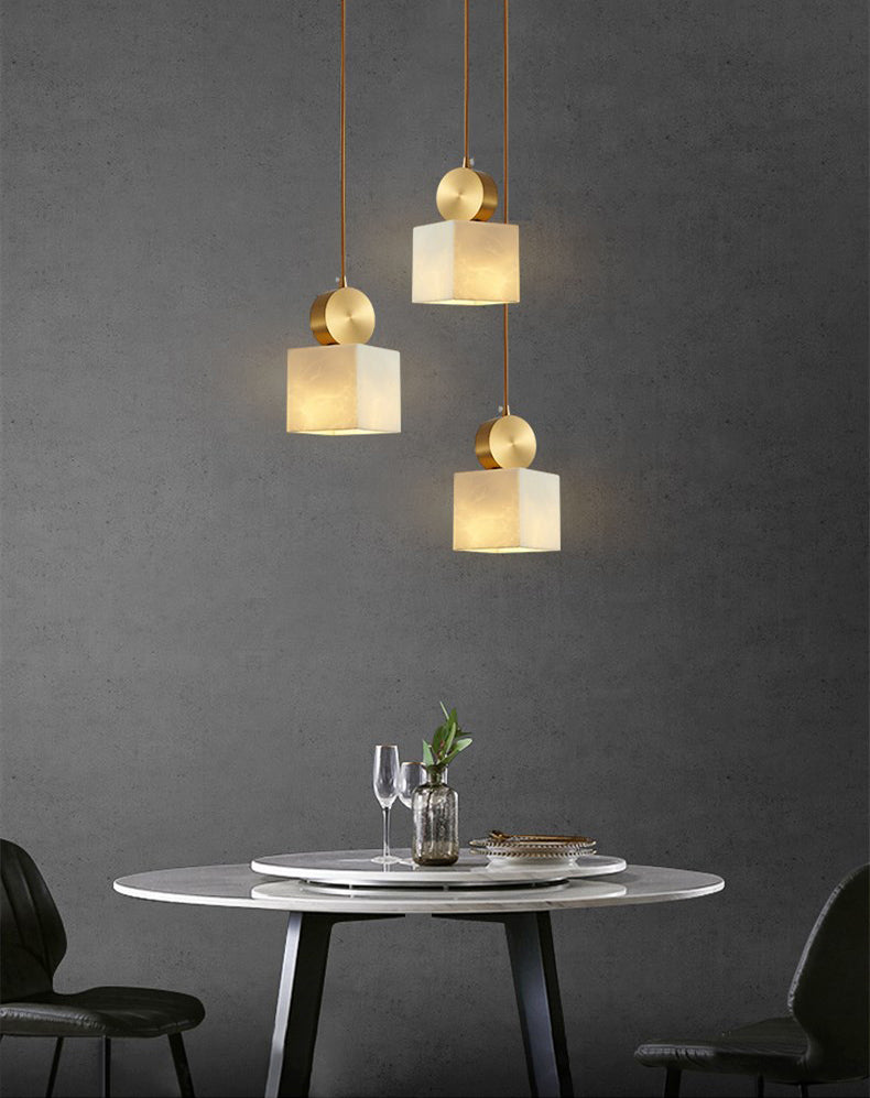 Brass Geometric Suspended Lighting Fixture Nordic 1-Light Faux Marble Pendant Light