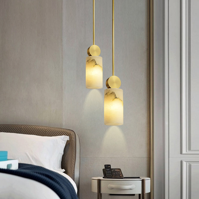 Geometric Shaped Pendant Lamp Nordic Marble 1-Light Bedroom Ceiling Light in Brass