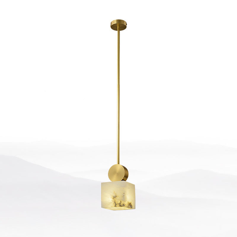 Geometric Shaped Pendant Lamp Nordic Marble 1-Light Bedroom Ceiling Light in Brass