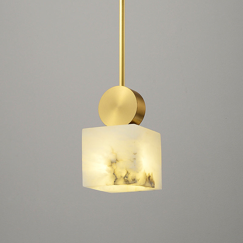 Geometric Shaped Pendant Lamp Nordic Marble 1-Light Bedroom Ceiling Light in Brass