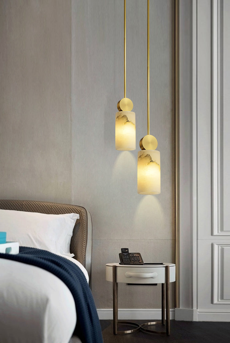 Geometric Shaped Pendant Lamp Nordic Marble 1-Light Bedroom Ceiling Light in Brass