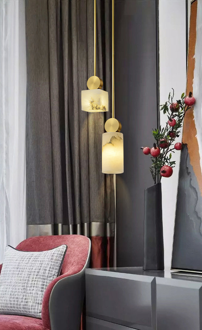 Geometric Shaped Pendant Lamp Nordic Marble 1-Light Bedroom Ceiling Light in Brass