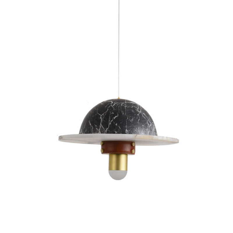 Novelty Postmodern UFO Shaped Pendant Light Marble Bedside LED Hanging Lamp in Gold