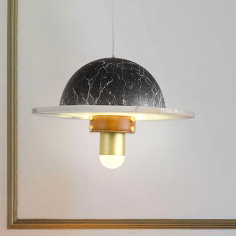 Novelty Postmodern UFO Shaped Pendant Light Marble Bedside LED Hanging Lamp in Gold