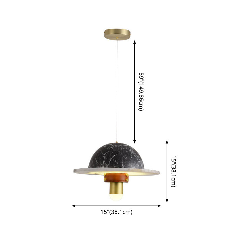 Novelty Postmodern UFO Shaped Pendant Light Marble Bedside LED Hanging Lamp in Gold