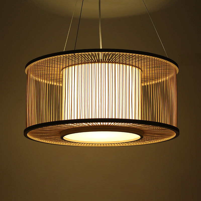 Drum Suspension Anhänger zeitgenössischer Bambus 1 Glühbirnenholz Hanging Light Kit, 16 "/19.5" breit