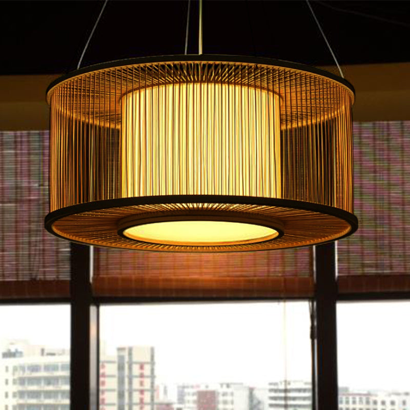 Drum Suspension Anhänger zeitgenössischer Bambus 1 Glühbirnenholz Hanging Light Kit, 16 "/19.5" breit