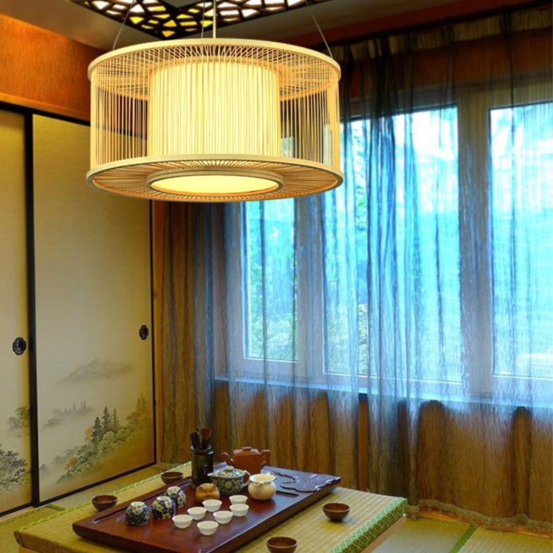 Drum Suspension Anhänger zeitgenössischer Bambus 1 Glühbirnenholz Hanging Light Kit, 16 "/19.5" breit