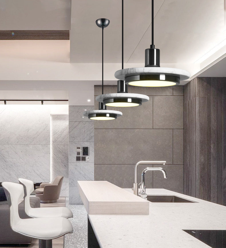 Cap Shaped Marble Suspension Light Fixture Minimalist LED Pendant Lighting for Restaurant