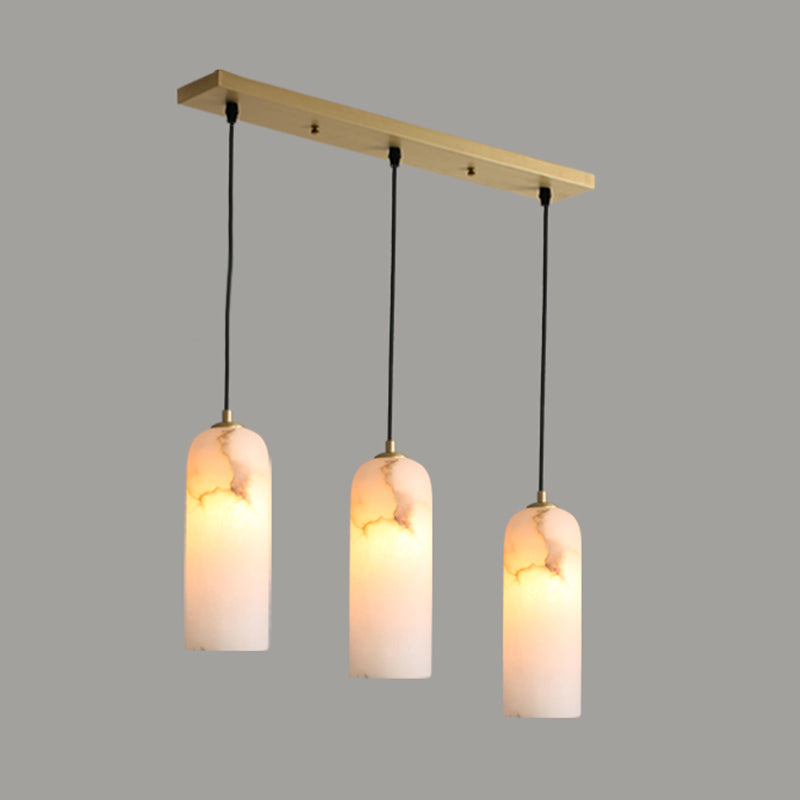 Elongated Dome Marble Hanging Light Fixture Minimalist White Ceiling Pendant for Dining Room