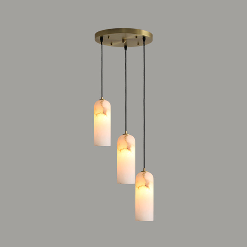 Elongated Dome Marble Hanging Light Fixture Minimalist White Ceiling Pendant for Dining Room