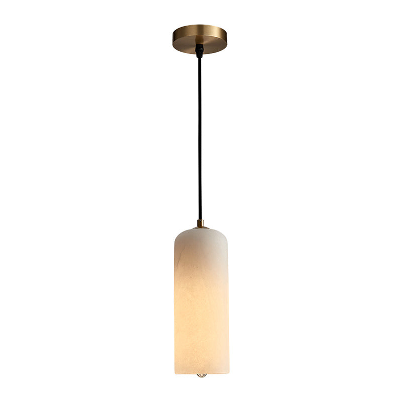Elongated Dome Marble Hanging Light Fixture Minimalist White Ceiling Pendant for Dining Room