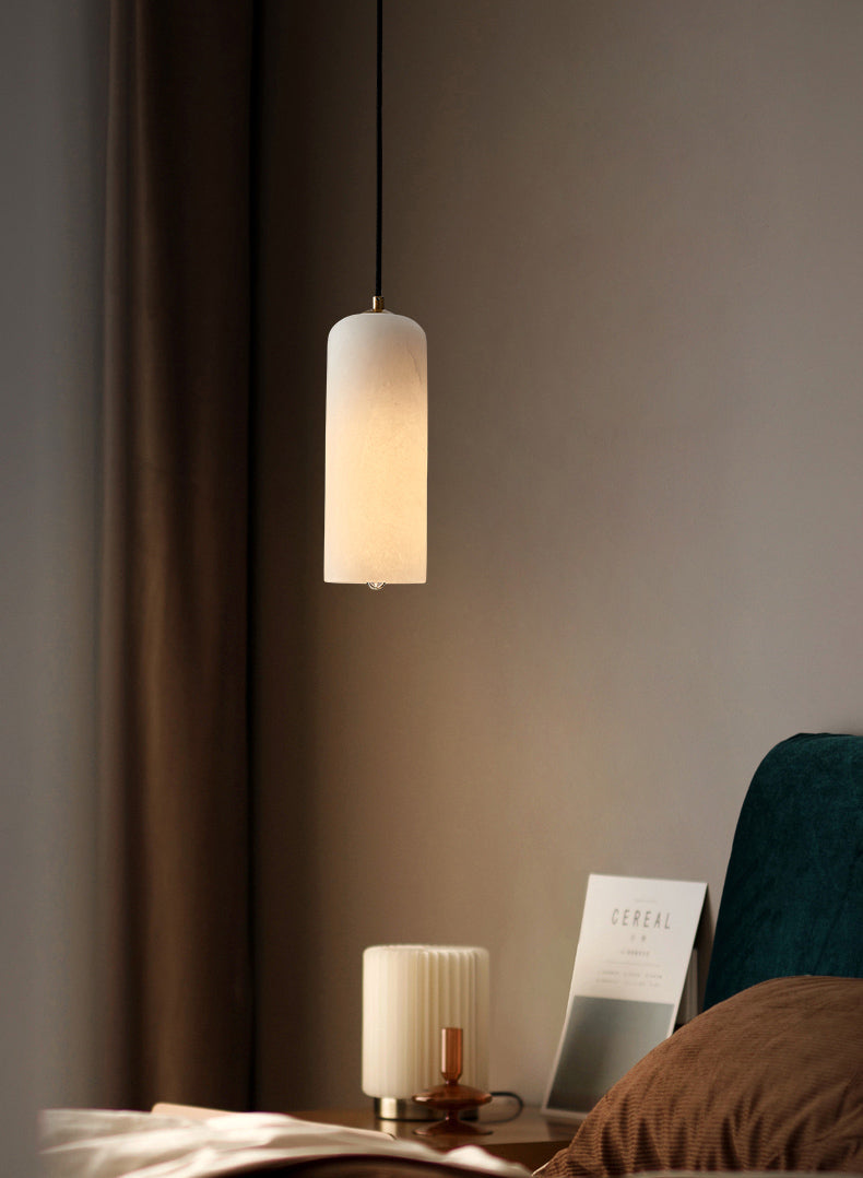 Elongated Dome Marble Hanging Light Fixture Minimalist White Ceiling Pendant for Dining Room