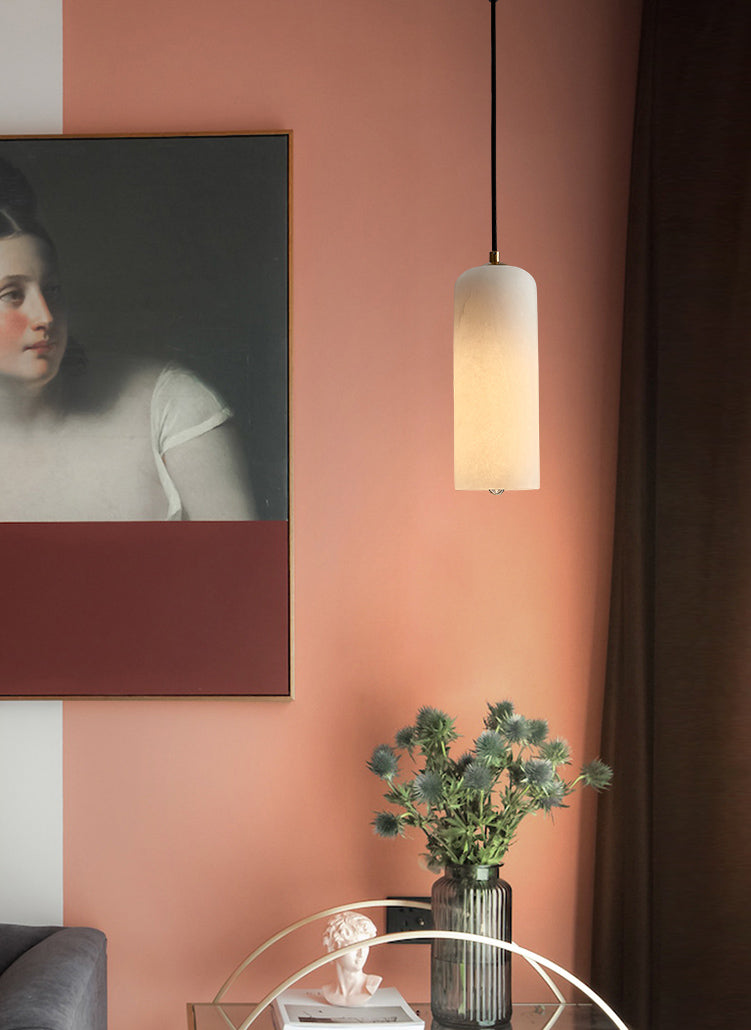 Elongated Dome Marble Hanging Light Fixture Minimalist White Ceiling Pendant for Dining Room