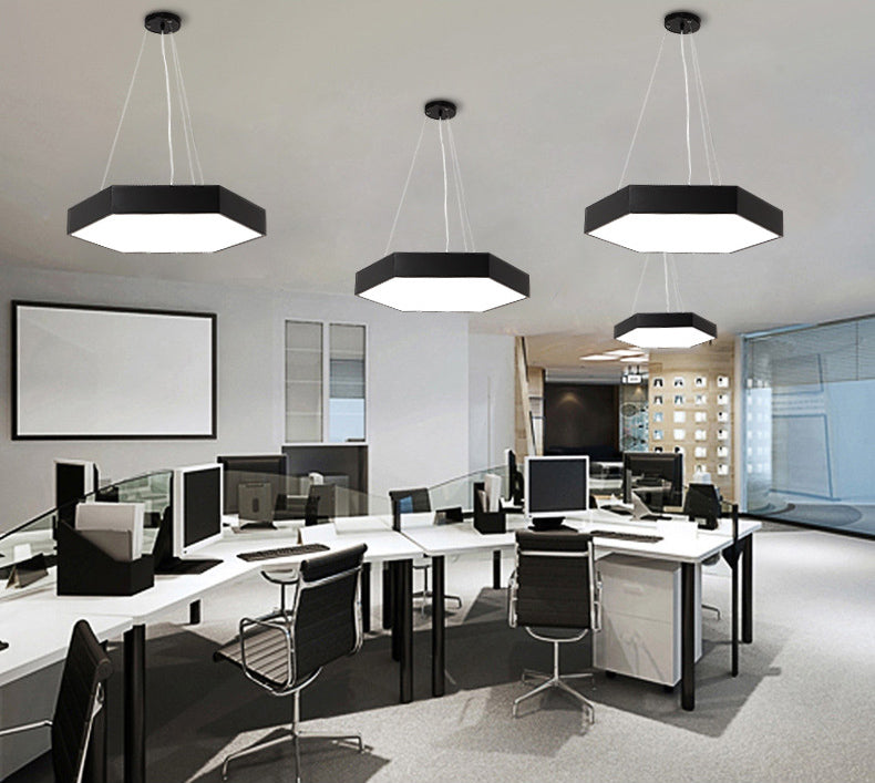 Metal Hexagonal Pendant Ceiling Light Simplicity Black LED Hanging Light with Acrylic Diffuser