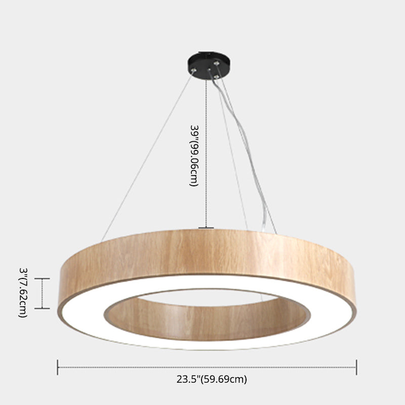 Illuminazione a sospensione circolare in stile nordico finitura in legno da ufficio in metallo luce a sospensione