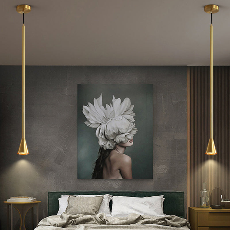 Postmodern Minimalist Conical Pendant Lamp Metallic Kitchen Bar LED Suspension Light