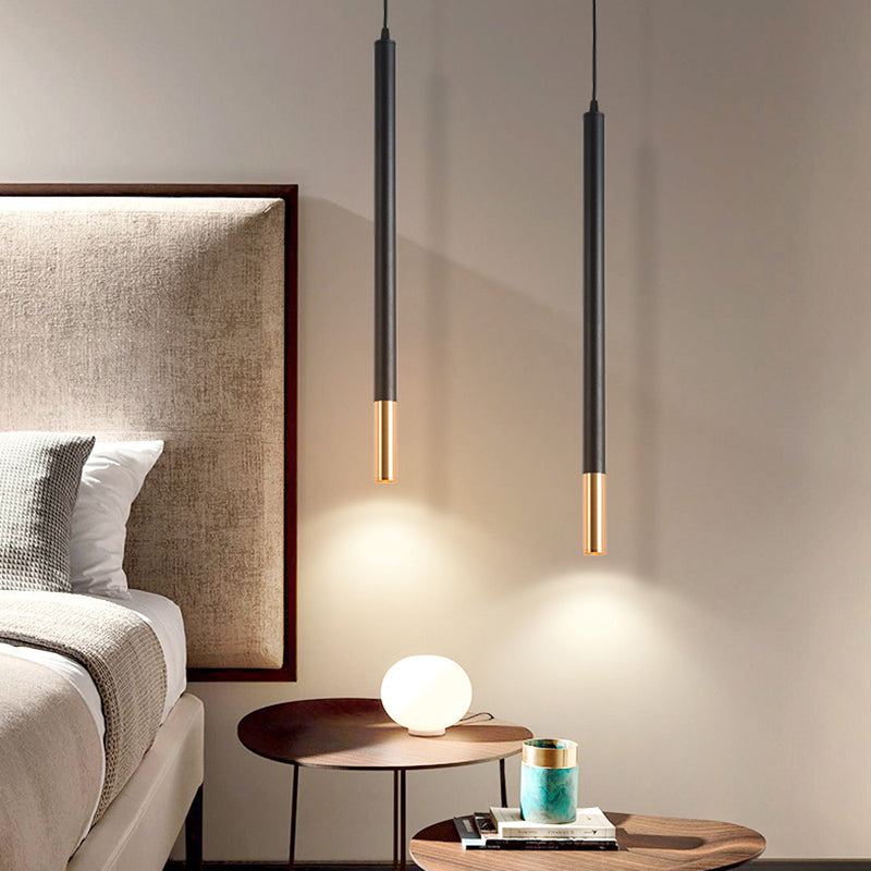 Black-Gold Tube LED Pendant Simplicity Aluminum Hanging Light Kit for Dining Room