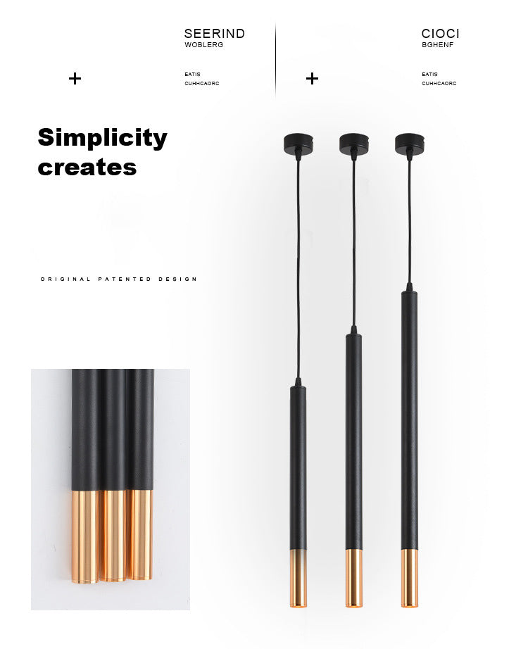 Black-Gold Tube LED Pendant Simplicity Aluminum Hanging Light Kit for Dining Room