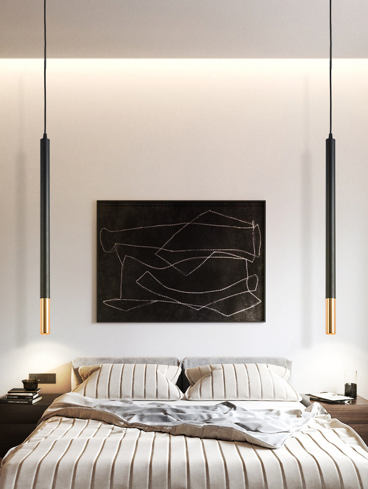 Black-Gold Tube LED Pendant Simplicity Aluminum Hanging Light Kit for Dining Room