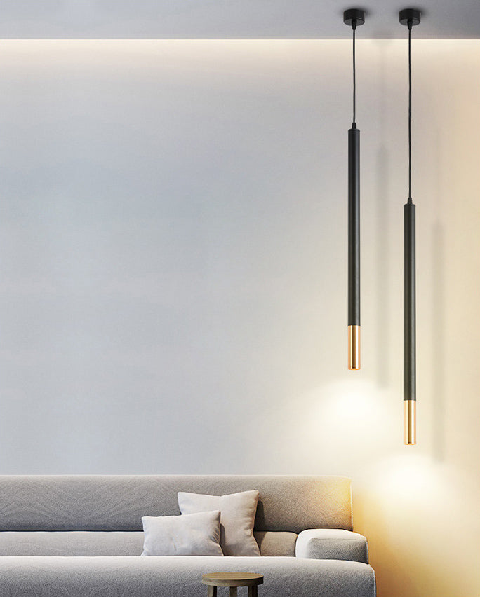 Black-Gold Tube LED Pendant Simplicity Aluminum Hanging Light Kit for Dining Room