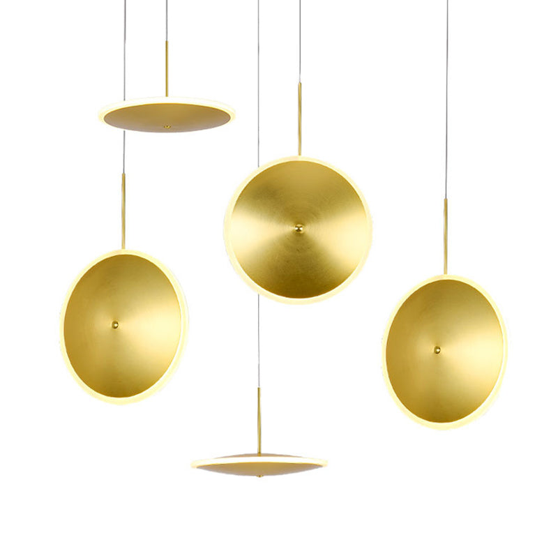 Gold Plated Flying Saucer Suspension Light Fixture Postmodern Simple Metal LED Pendant Lamp