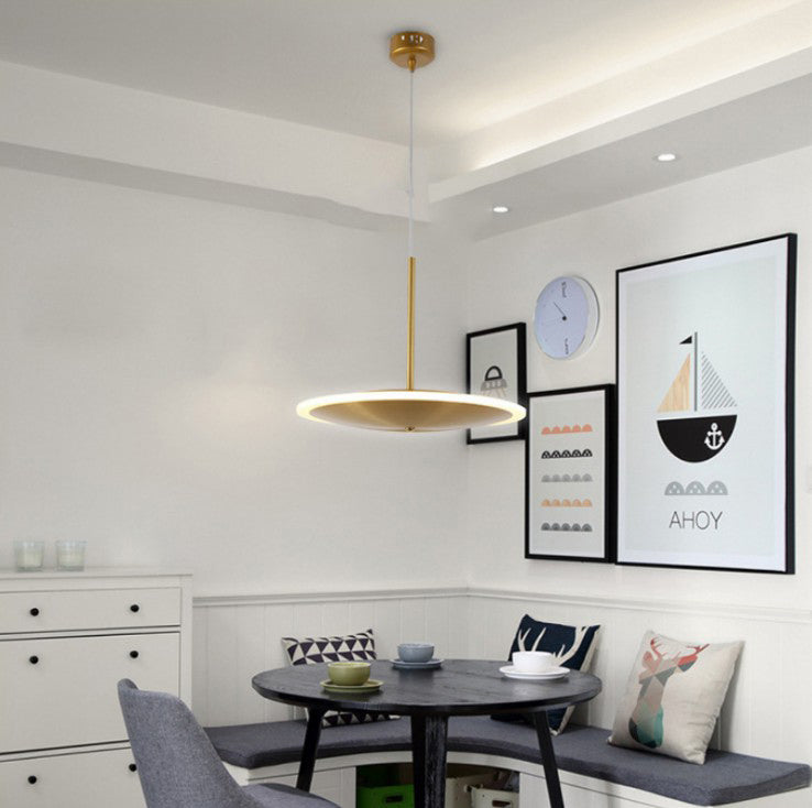 Gold Plated Flying Saucer Suspension Light Fixture Postmodern Simple Metal LED Pendant Lamp