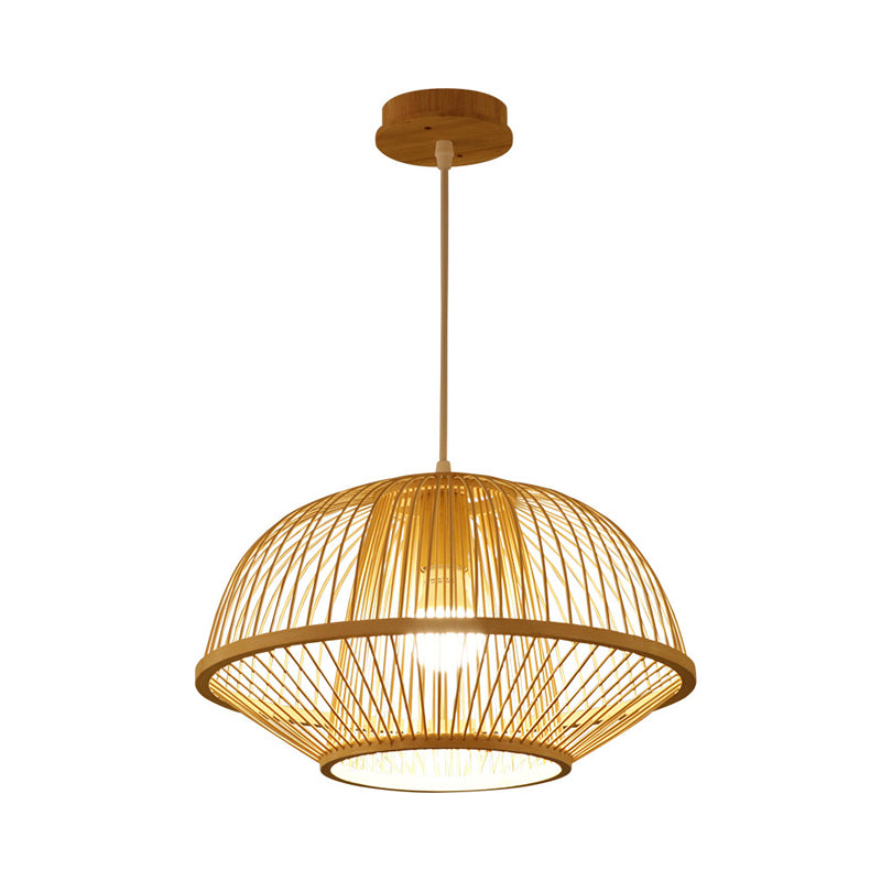 1 Bulb Pear/Urn Pendant Lighting Contemporary Bamboo Hanging Light Fixture in Wood