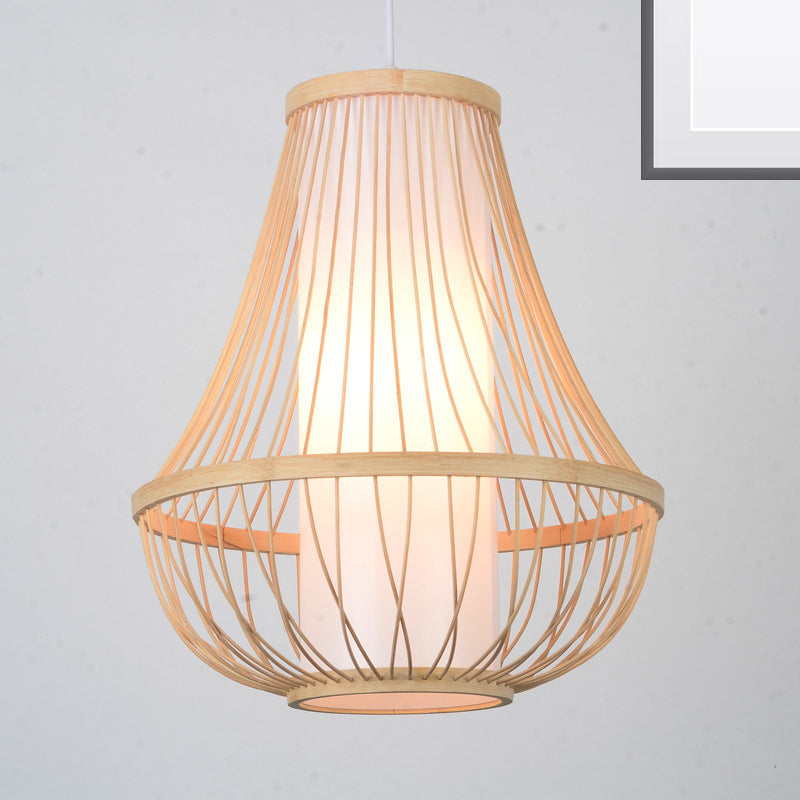 1 Bulb Pear/Urn Pendant Lighting Contemporary Bamboo Hanging Light Fixture in Wood