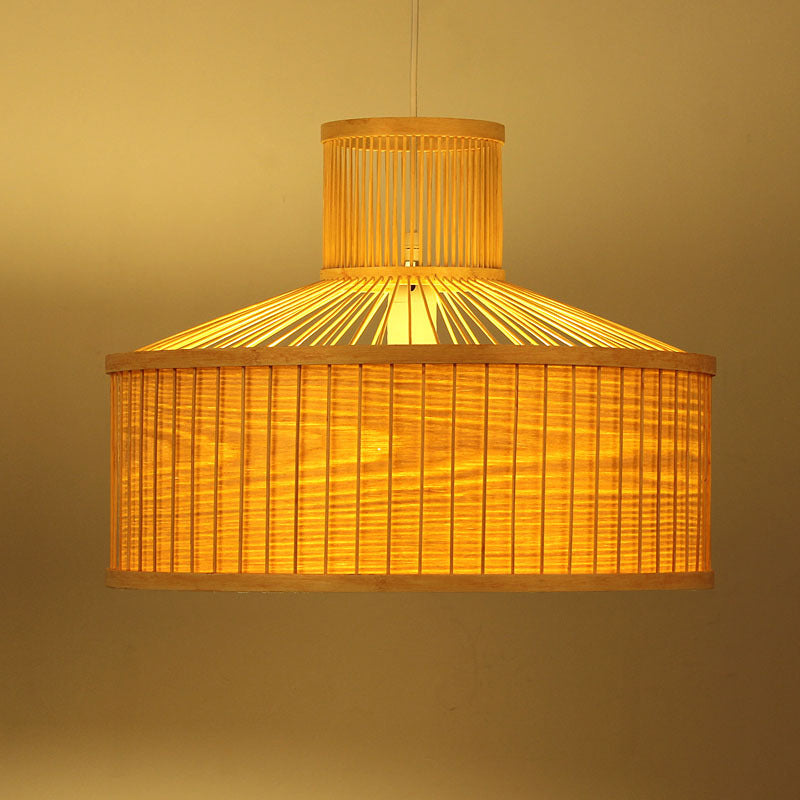 18"/23.5" Wide Cylinder Suspension Pendant Retro Bamboo 1 Bulb Wood Hanging Light Kit