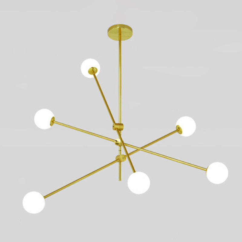 Rotating Linear Metal Island Light Fixture Minimalist Titanium Gold Pendant Light with Ball Milk Glass Shade