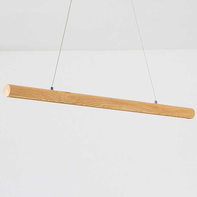 Beige Pole Shaped Island Lighting Simple Style Wooden LED Pendant over Dining Table