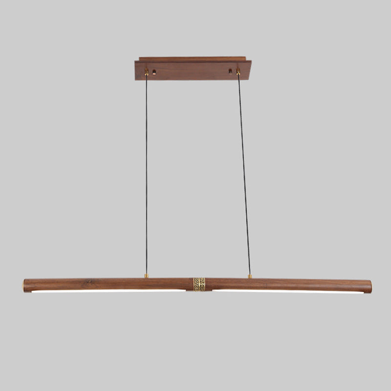 Linear Tea Room Suspension Lamp Wooden Minimalist LED Hanging Island Light Fixture