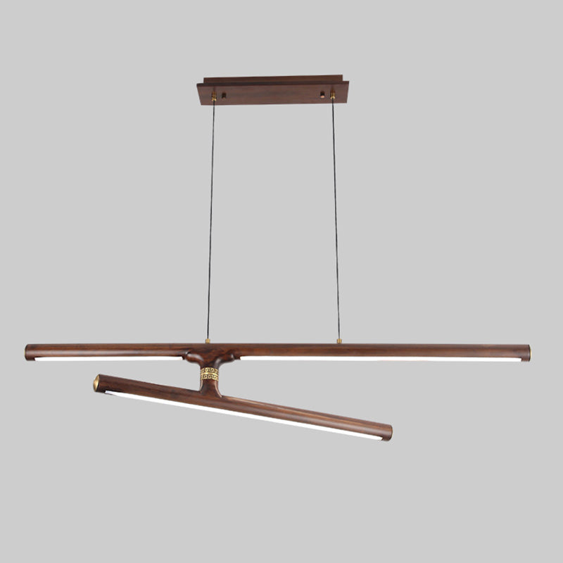 Linear Tea Room Suspension Lamp Wooden Minimalist LED Hanging Island Light Fixture