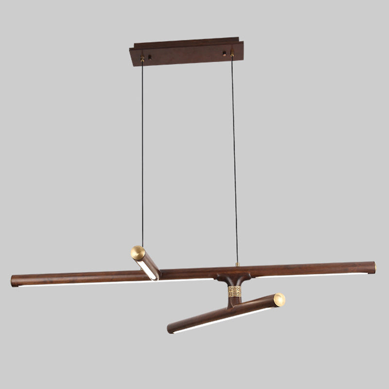 Linear Tea Room Suspension Lamp Wooden Minimalist LED Hanging Island Light Fixture