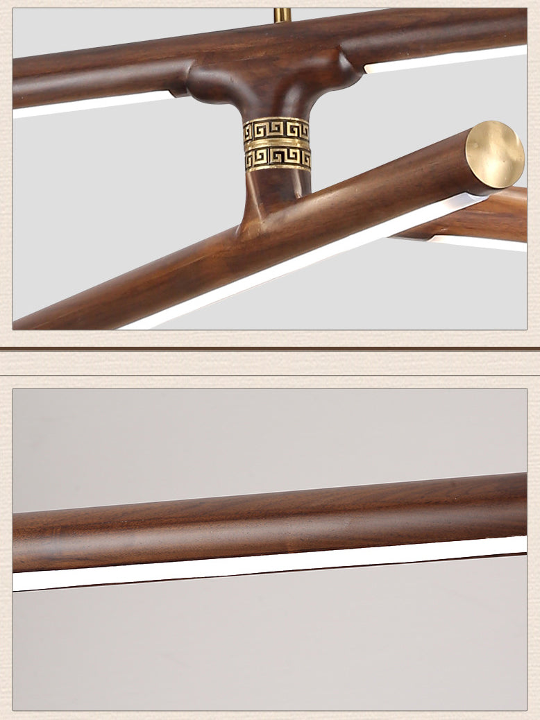 Linear Tea Room Suspension Lamp Wooden Minimalist LED Hanging Island Light Fixture