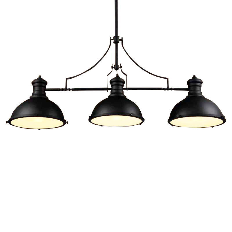 Matte Black Bowl Shaped Pendant Industrial Metal 3-Light Restaurant Island Light