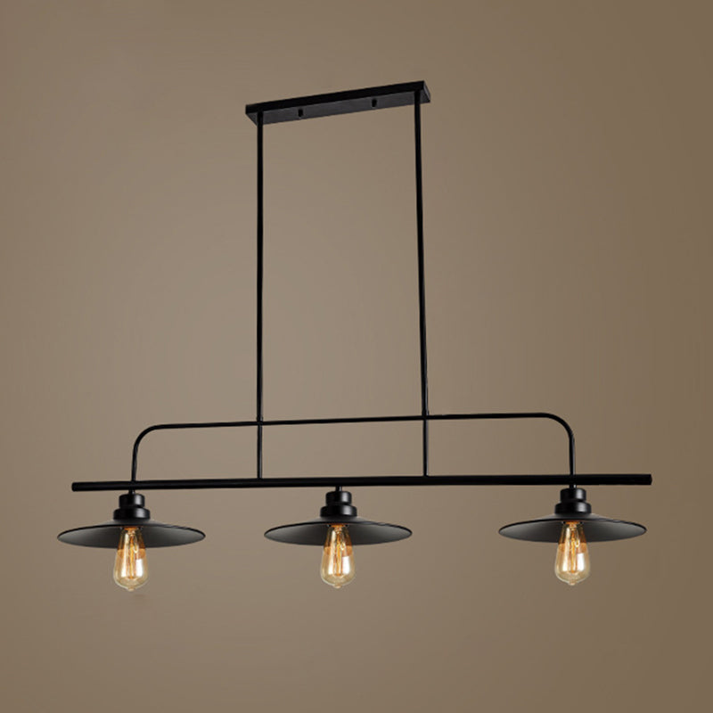 3-Light Flying Saucer Island Lighting Loft Style Black Metal Suspended Light Fixture