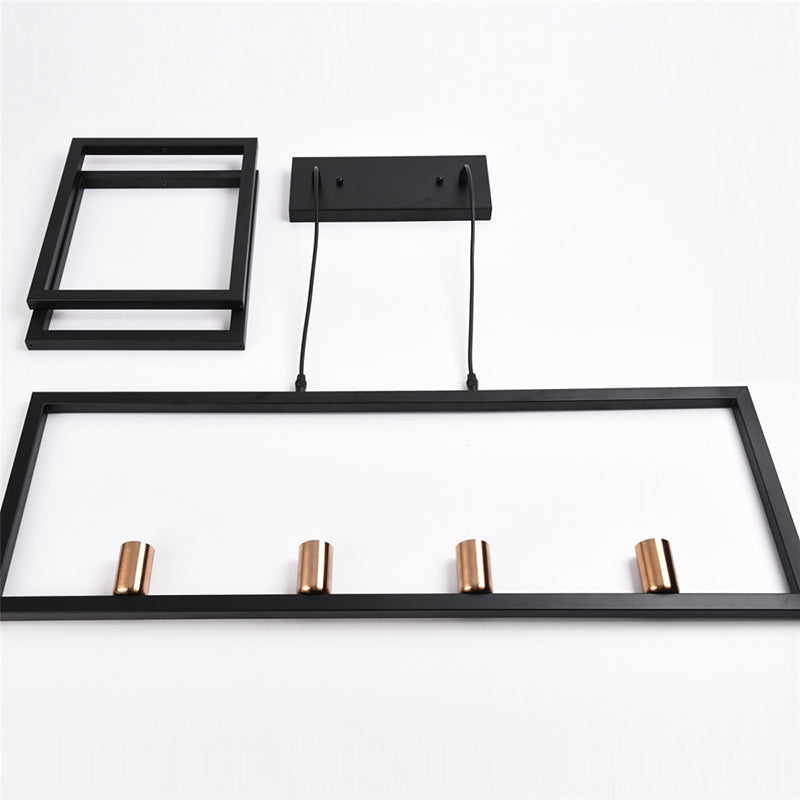 Rectangular Diner Hanging Lamp Industrial Metal 4-Bulb Black Cage Island Lighting
