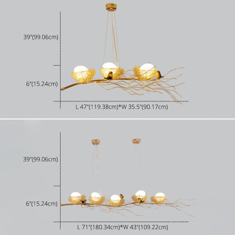 Bird and Nest Island Lampada decorativa in metallo in metallo appeso con tonalità in vetro di uova